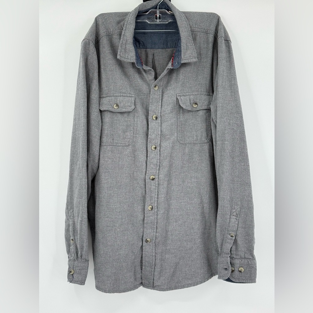 Woolrich Men’s Solid Grey Flannel‎ Long Sleeve Button Down Shirt XXL